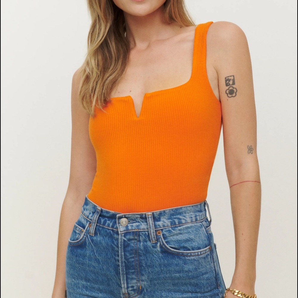 Reformation Ossie Orange Ribbed Knit Tank